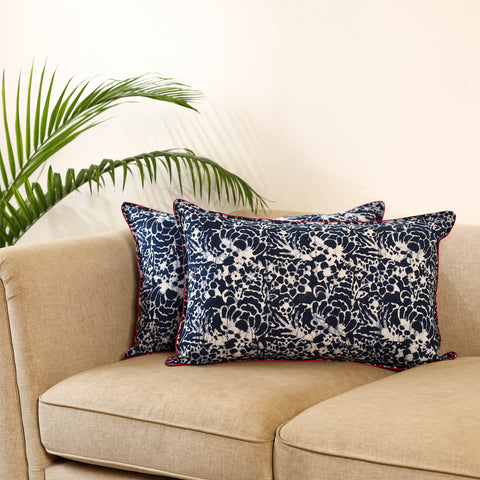 Blue - set of 2 hand batik cotton pillow covers 06