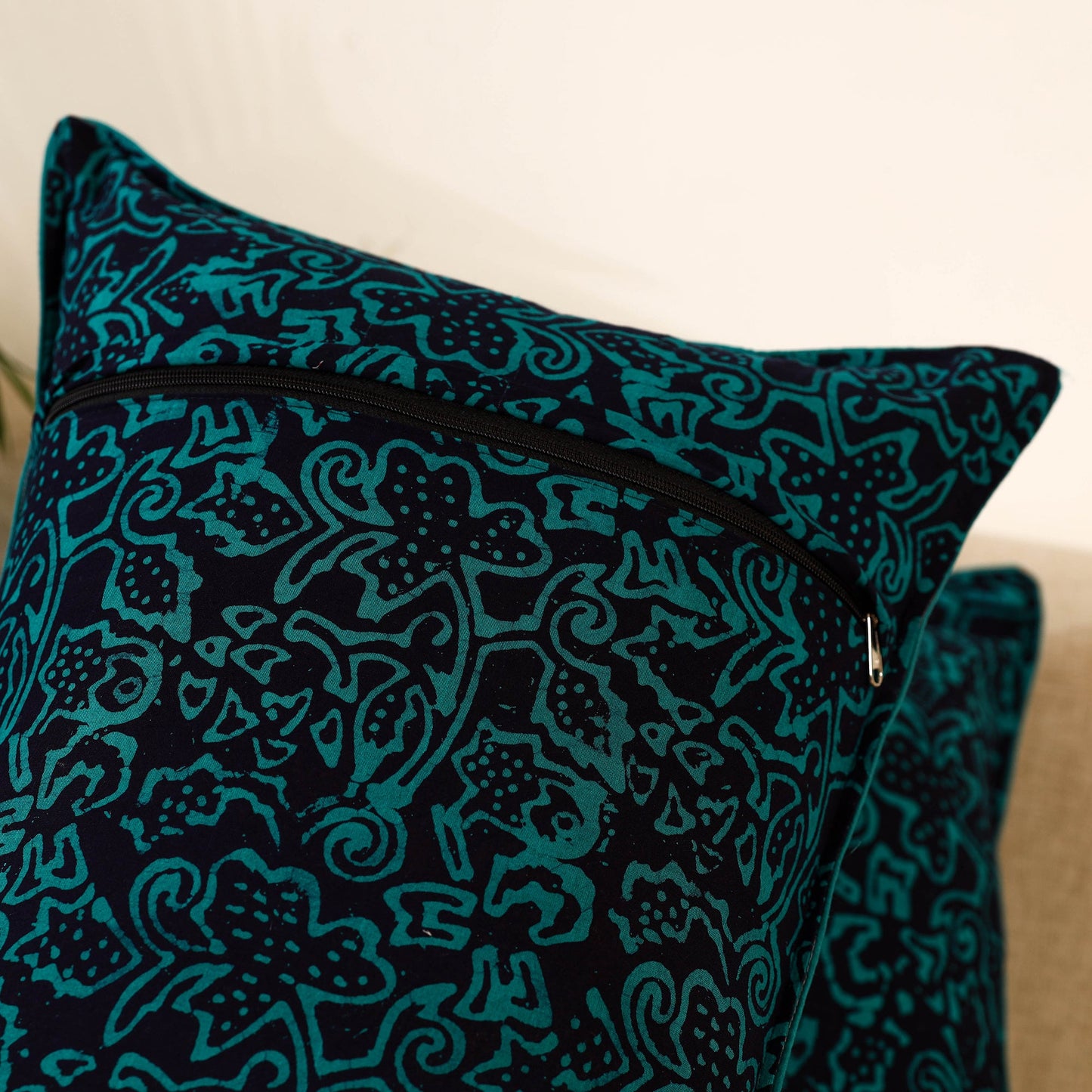 Blue Set of 2 Hand Batik Print Cotton Pillow Covers