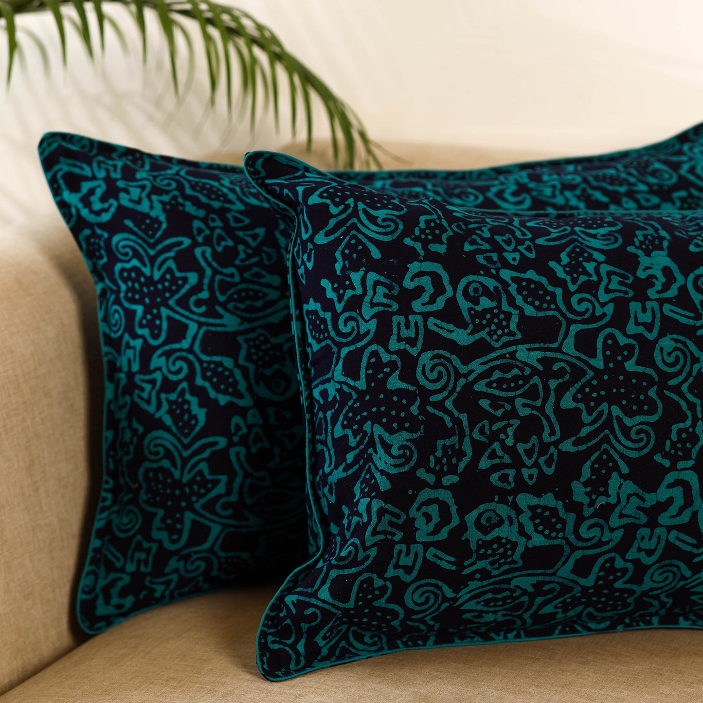 Blue Set of 2 Hand Batik Print Cotton Pillow Covers