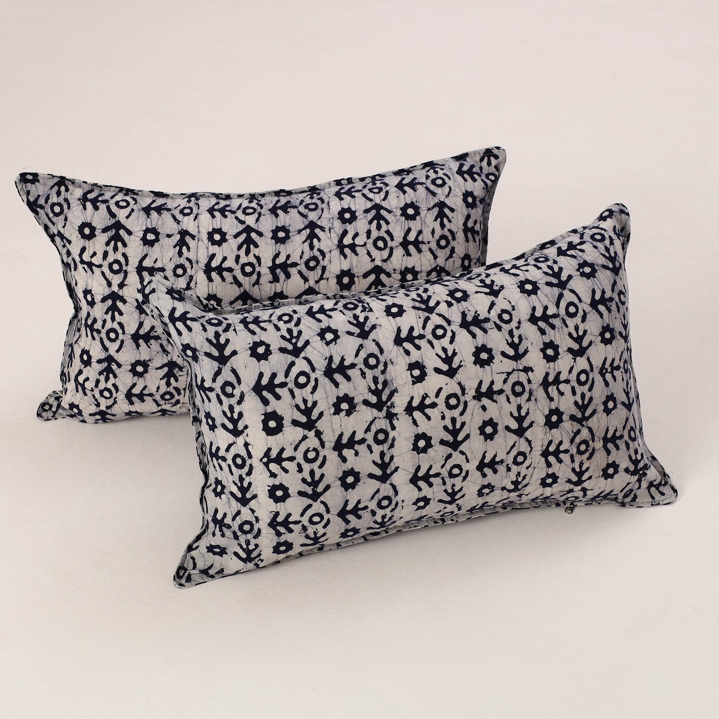 Blue - set of 2 hand batik cotton pillow covers 08
