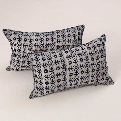 Blue - set of 2 hand batik cotton pillow covers 08