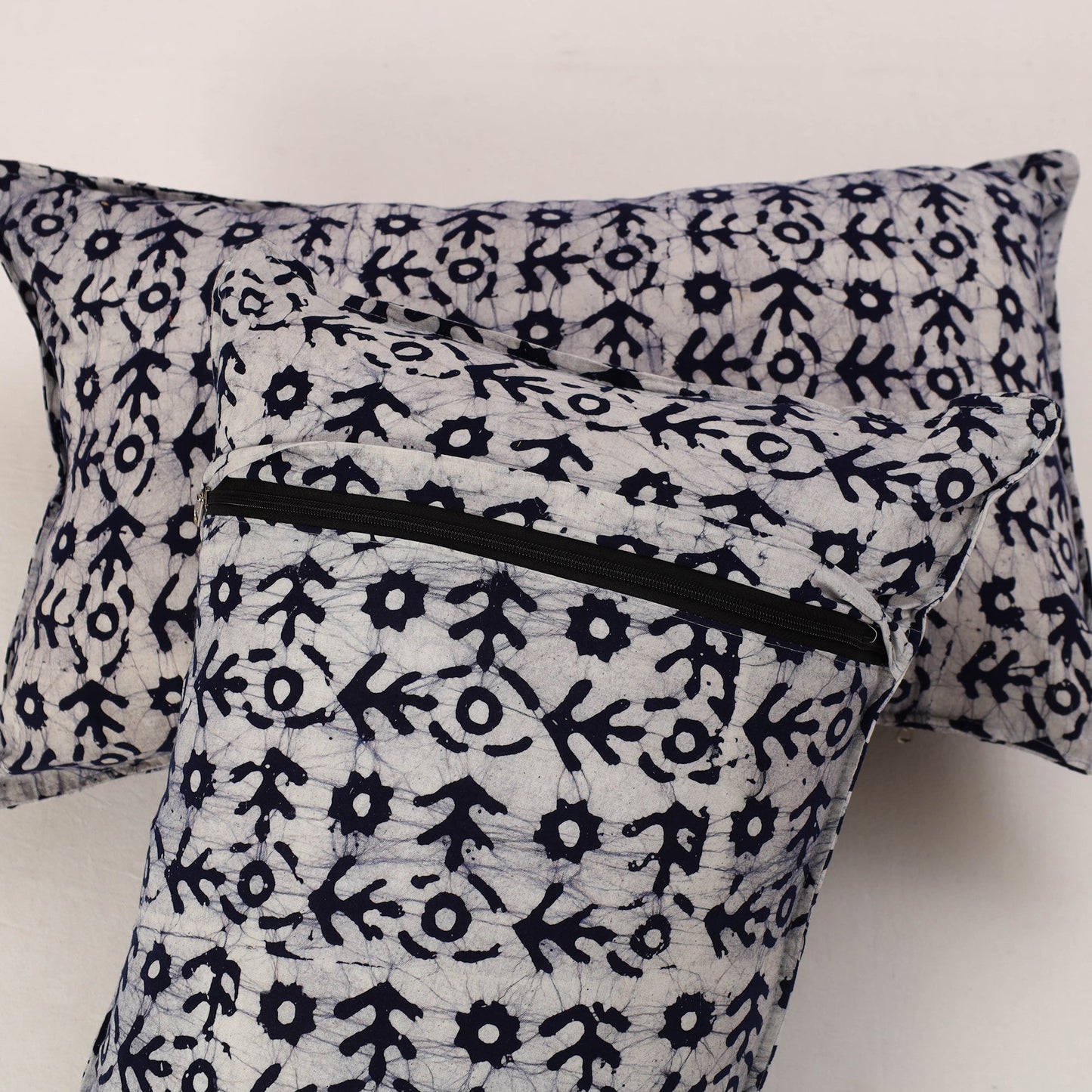 Blue - set of 2 hand batik cotton pillow covers 08