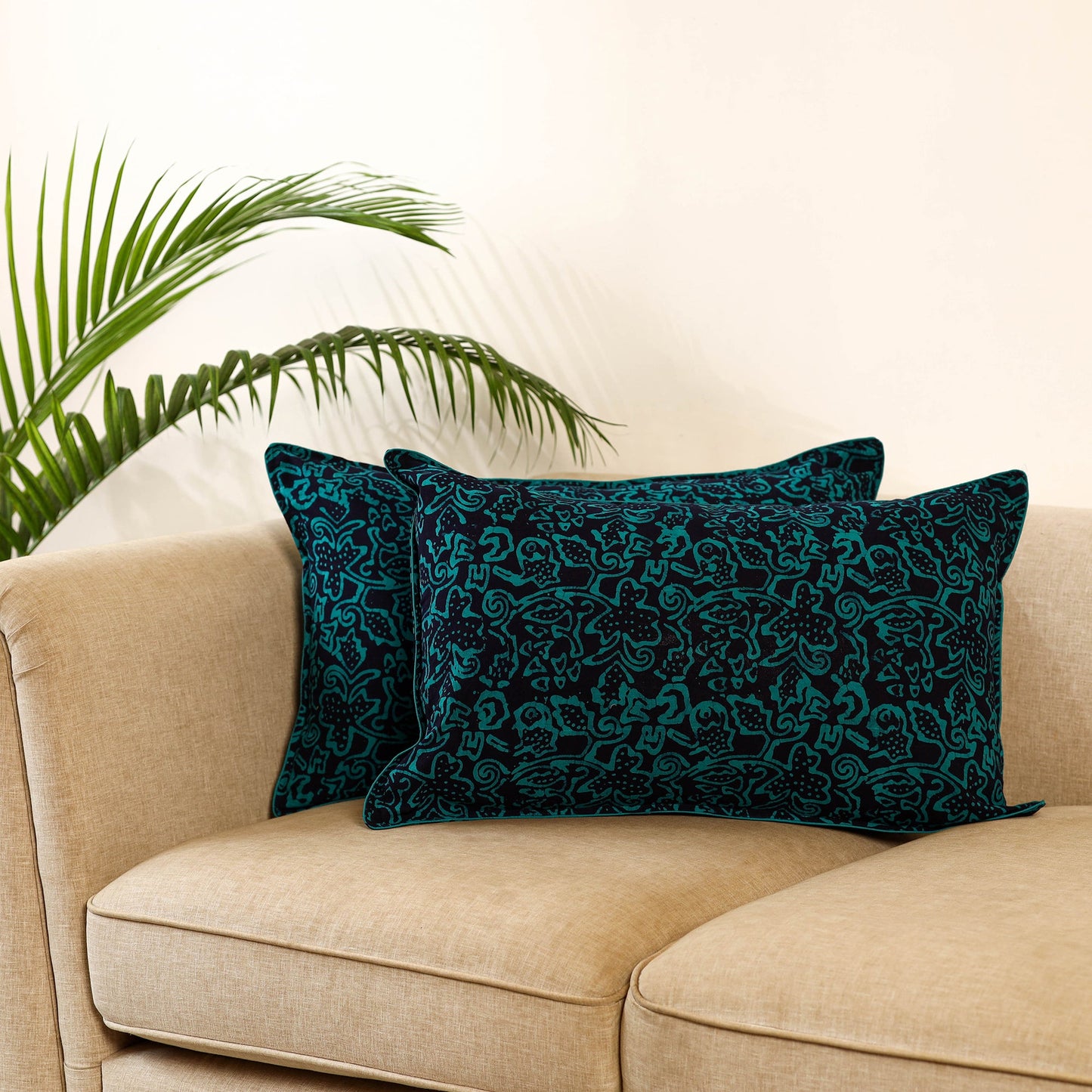 Blue Set of 2 Hand Batik Print Cotton Pillow Covers