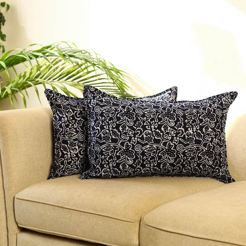 Blue - set of 2 hand batik cotton pillow covers 10