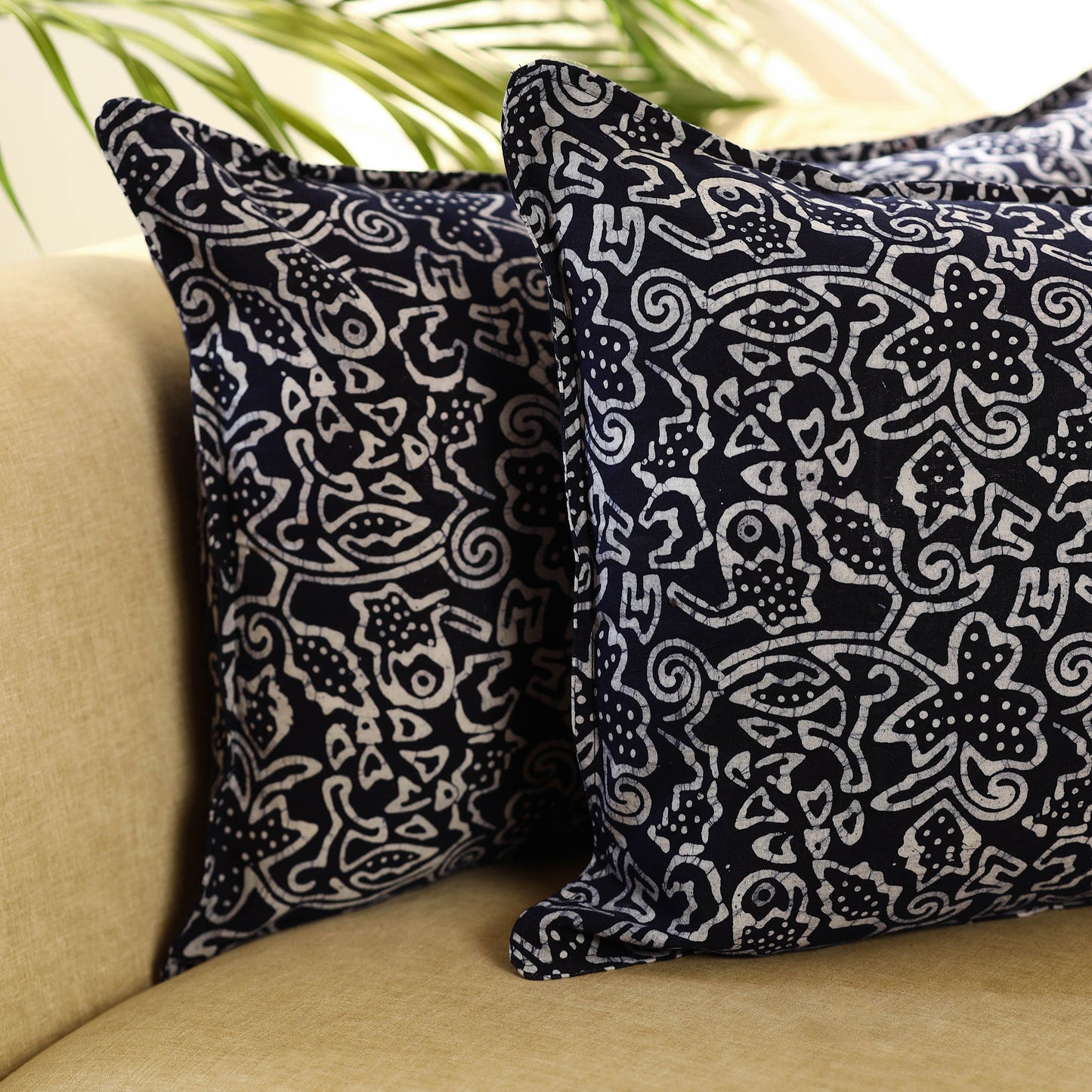 Blue - set of 2 hand batik cotton pillow covers 10