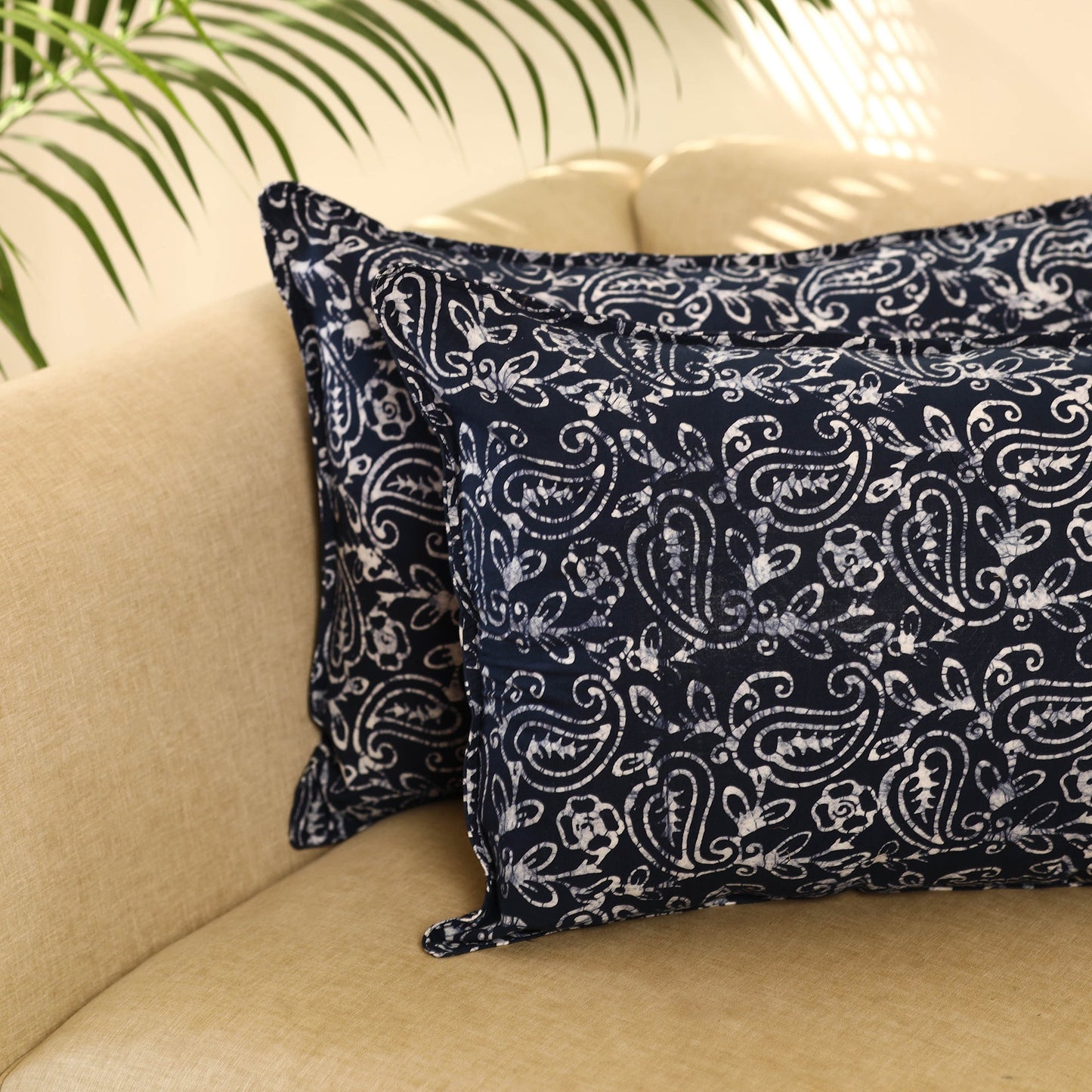 Buy Set of 2 Blue Hand Batik Print Cotton Pillow Covers