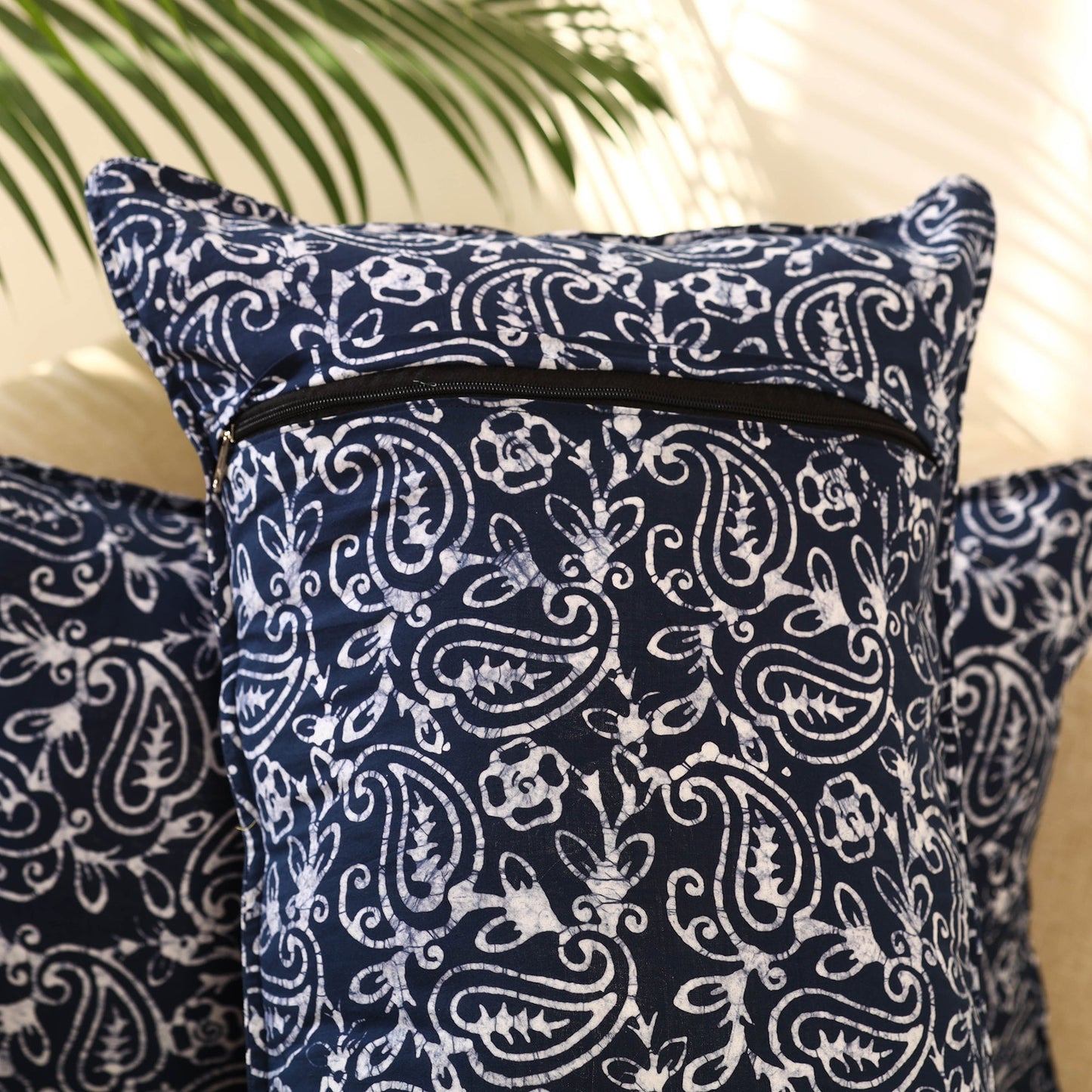 Buy Set of 2 Blue Hand Batik Print Cotton Pillow Covers