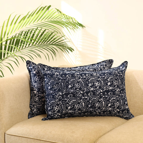 Buy Set of 2 Blue Hand Batik Print Cotton Pillow Covers