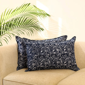 Buy Set of 2 Blue Hand Batik Print Cotton Pillow Covers