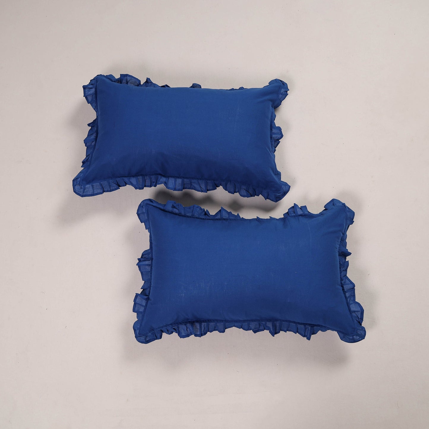 Blue - set of 2 handcrafted cotton frill pillow covers 12