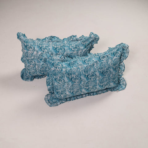 Blue - set of 2 handcrafted cotton frill pillow covers 16
