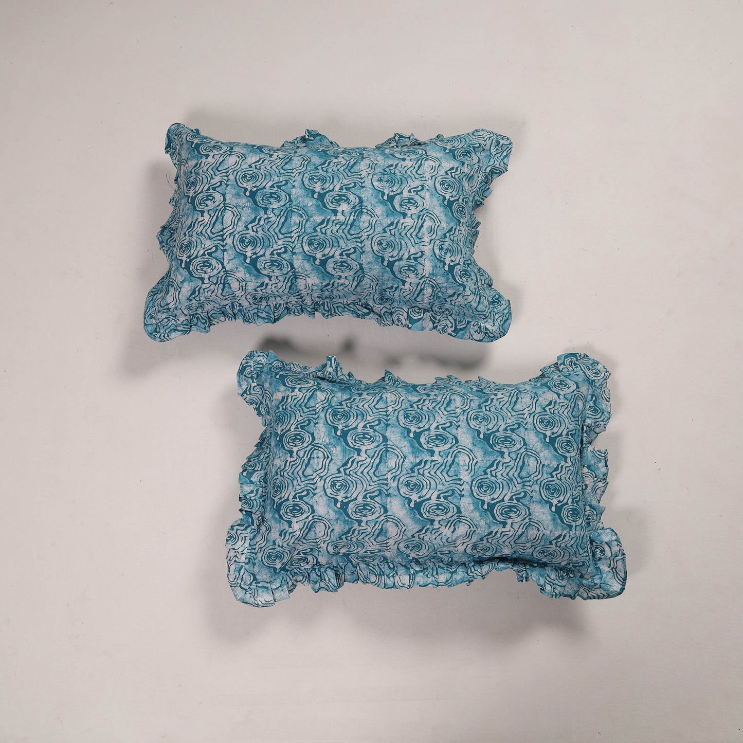 Blue - set of 2 handcrafted cotton frill pillow covers 16