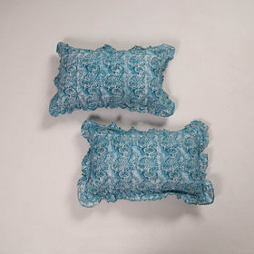 Blue - set of 2 handcrafted cotton frill pillow covers 16