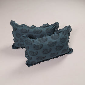  Set of 2 Blue Handcrafted Cotton Frill Pillow Covers