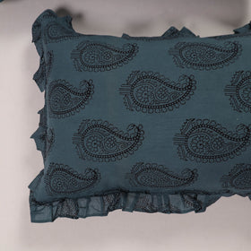  Set of 2 Blue Handcrafted Cotton Frill Pillow Covers