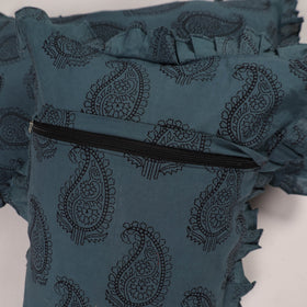  Set of 2 Blue Handcrafted Cotton Frill Pillow Covers