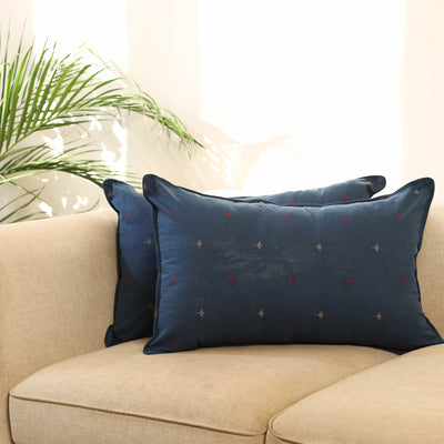 Buy Set of 2  Blue Jacquard Cotton Pillow Covers