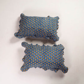 Blue - set of 2 sanganeri cotton frill pillow covers 12