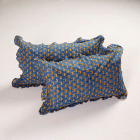 Blue - set of 2 sanganeri cotton frill pillow covers 12