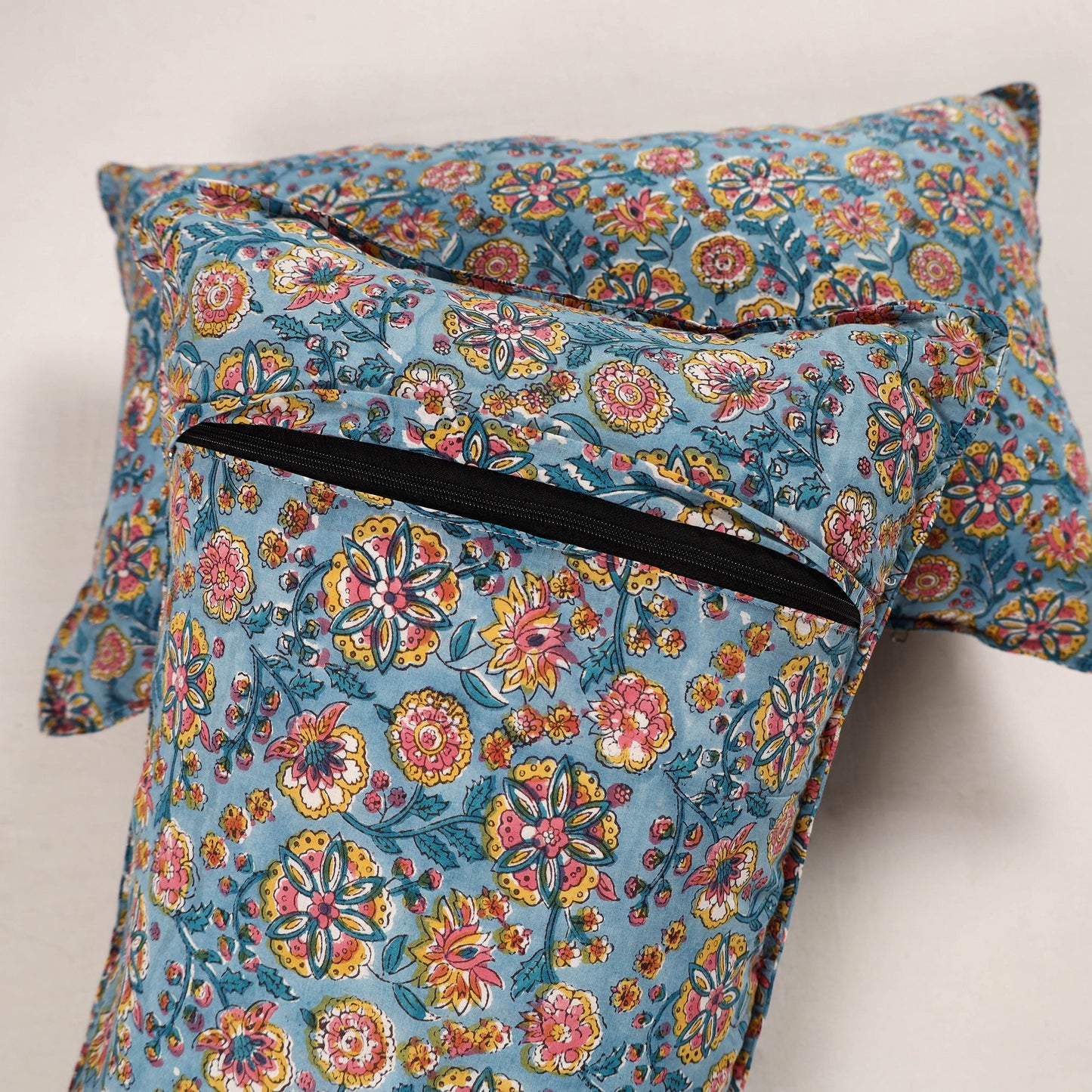 Buy Blue Set of 2 Sanganeri Block Print Cotton Pillow Covers