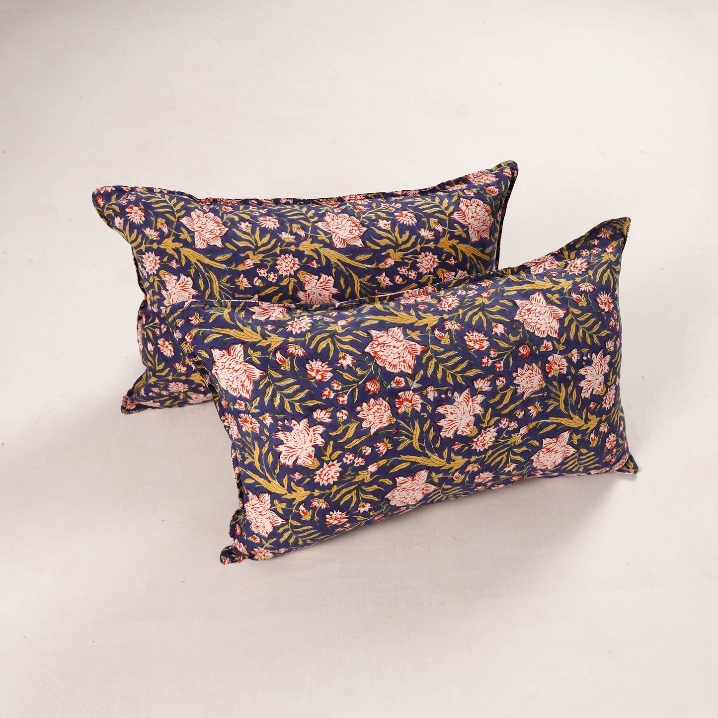 Blue - set of 2 sanganeri cotton pillow covers 34