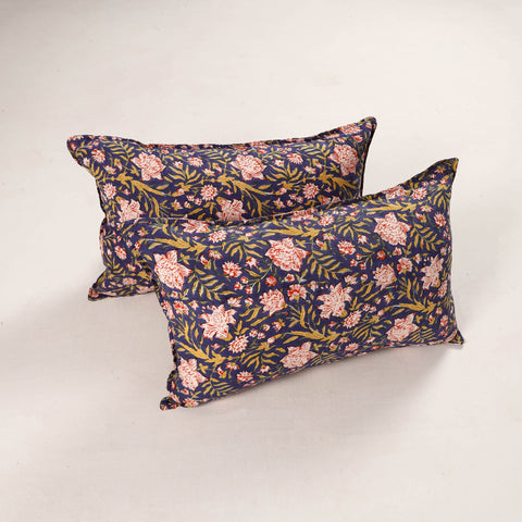 Blue - set of 2 sanganeri cotton pillow covers 34