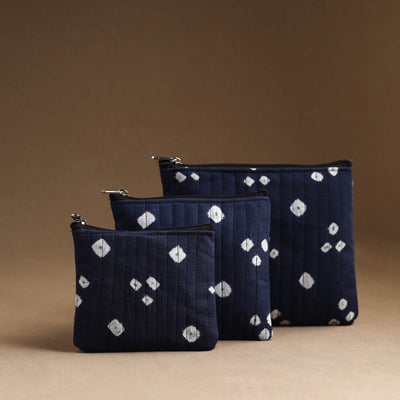 Blue - set of 3 - handmade cotton utility pouches 01