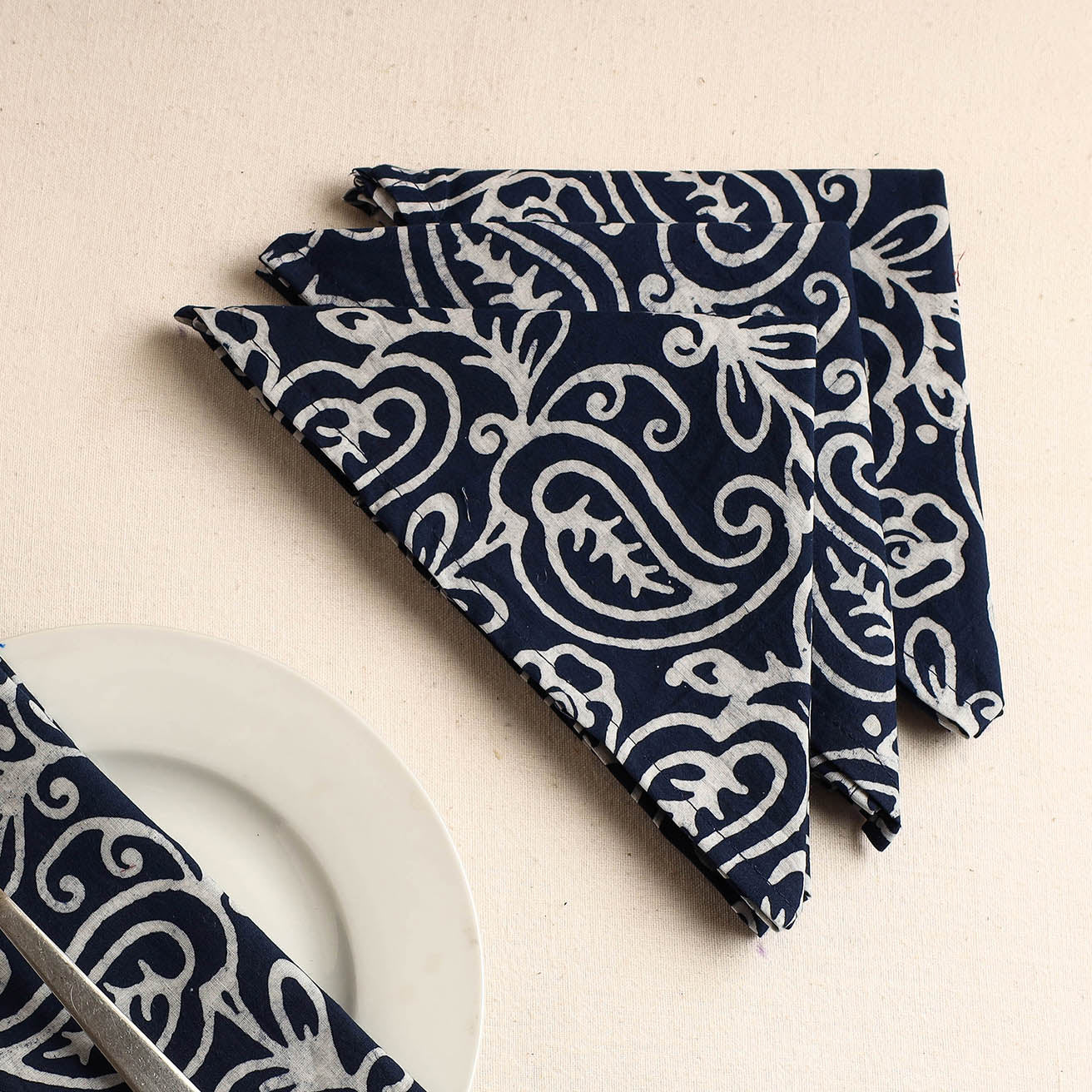 Blue Set of 4 - Hand Batik Printed Cotton Table Napkins