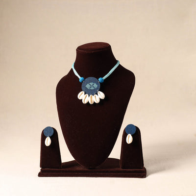 Blue Shell Work Fabart Necklace Set