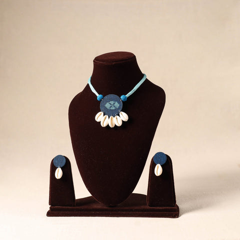 Blue Shell Work Fabart Necklace Set