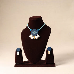 Blue Shell Work Fabart Necklace Set