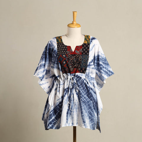 Blue - shibori mosaic fusion cotton kaftan (short) 28