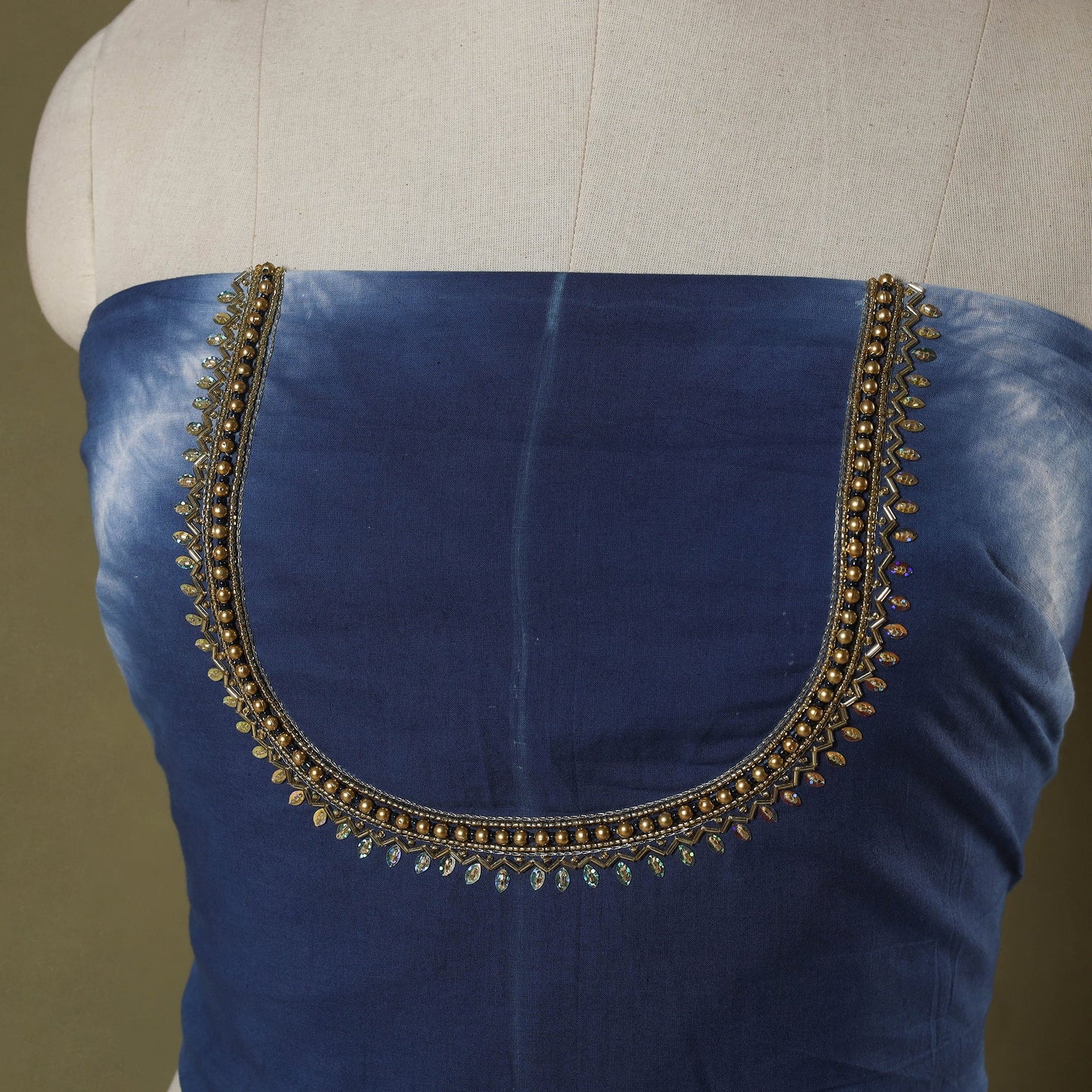 Blue - shibori hand embroidery cotton blouse piece 48