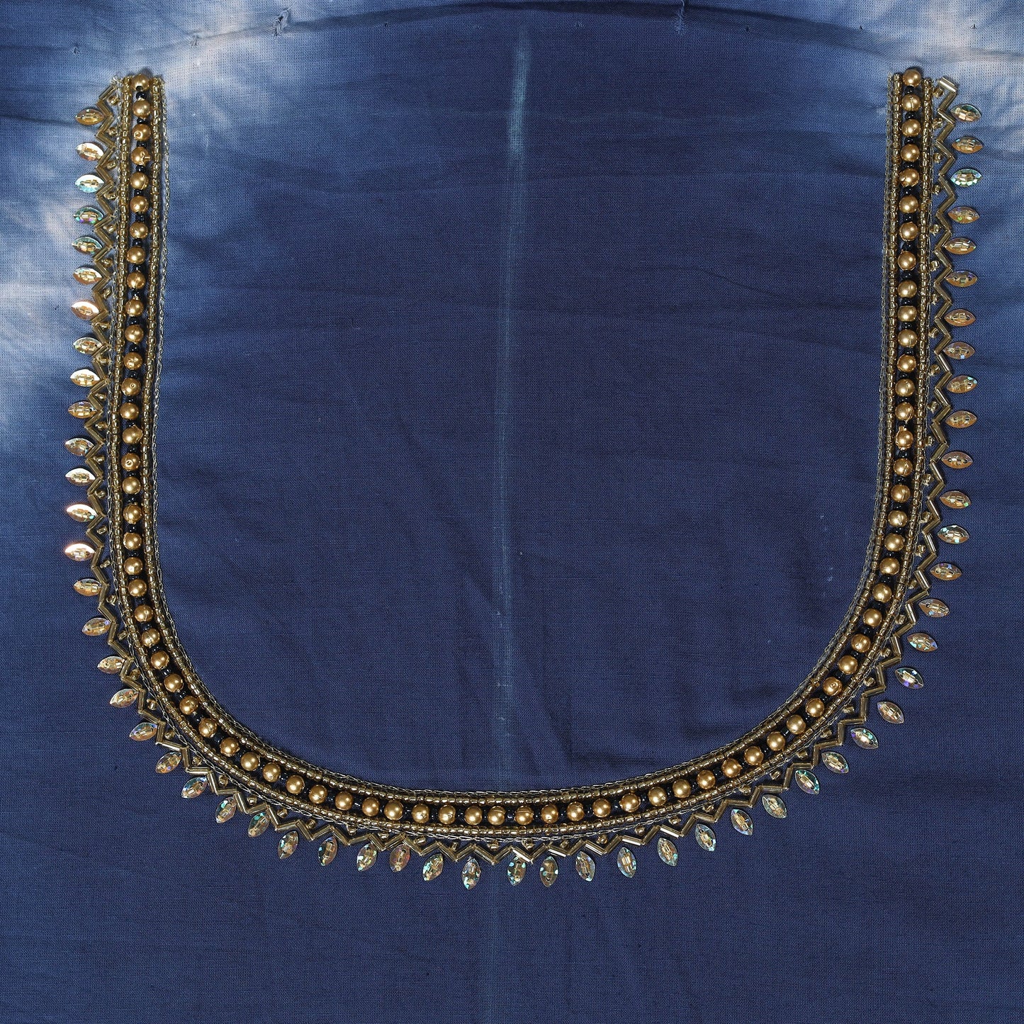 Blue - shibori hand embroidery cotton blouse piece 48