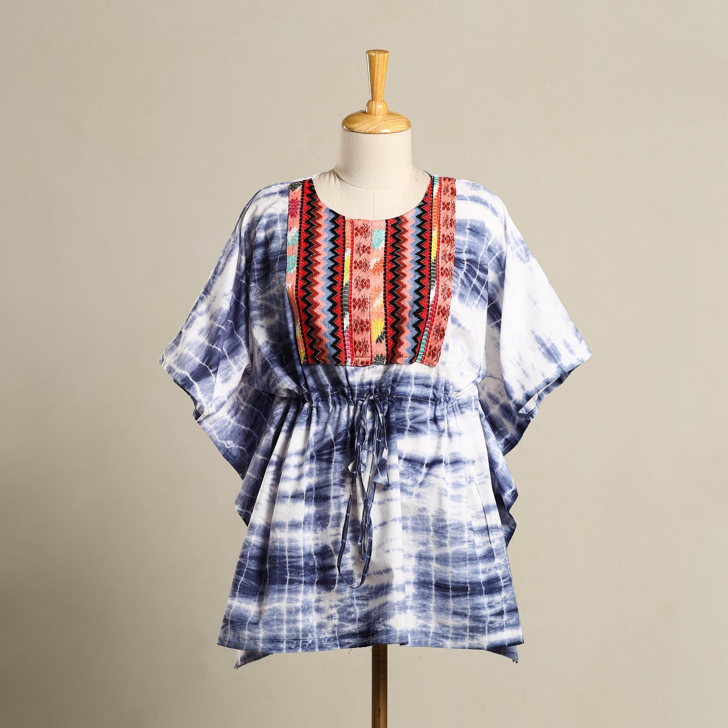 Blue - shibori jacquard mosaic fusion cotton kaftan (short)