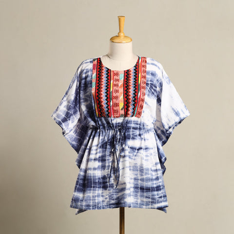 Blue - shibori jacquard mosaic fusion cotton kaftan (short)