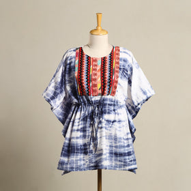 Blue - shibori jacquard mosaic fusion cotton kaftan (short)