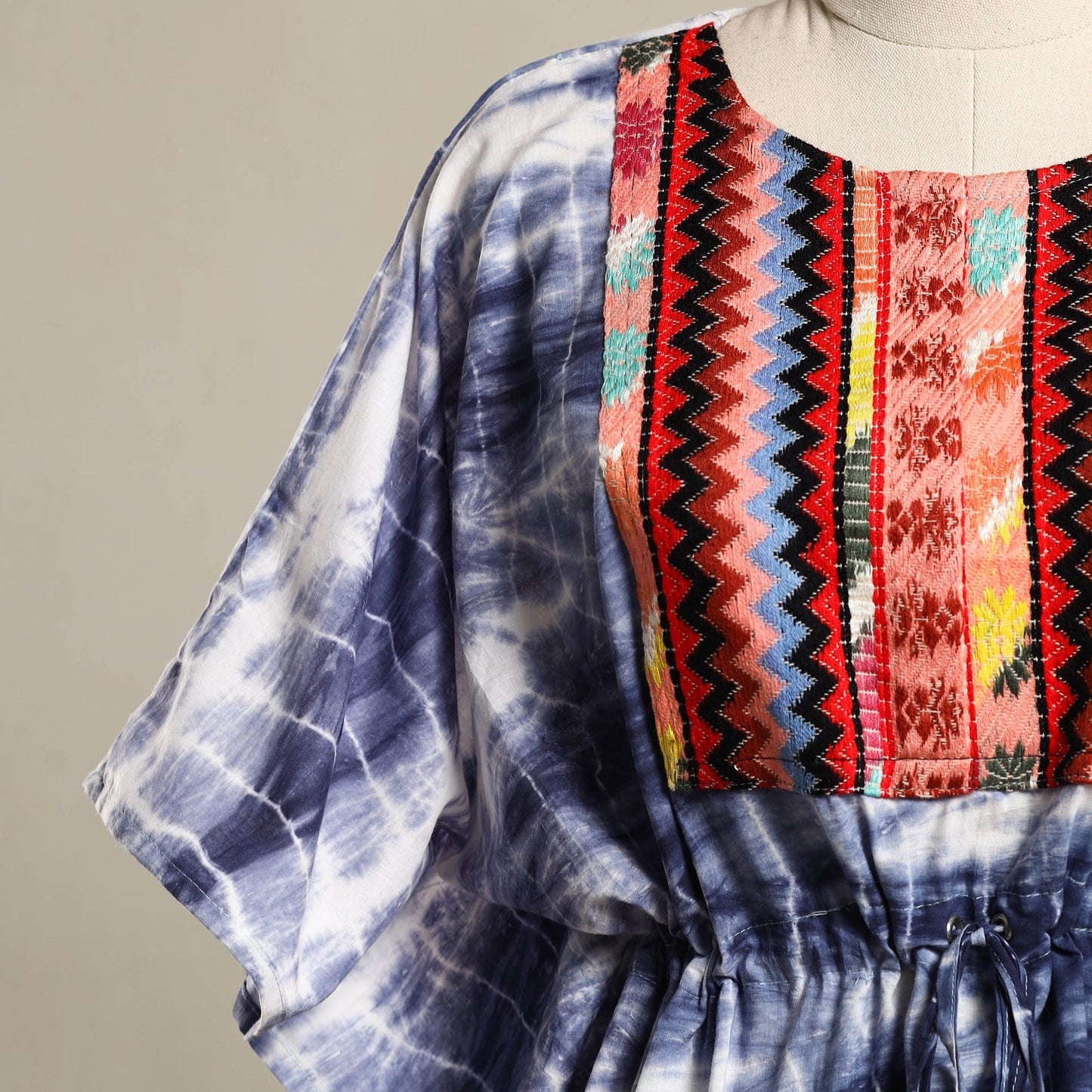 Blue - shibori jacquard mosaic fusion cotton kaftan (short)