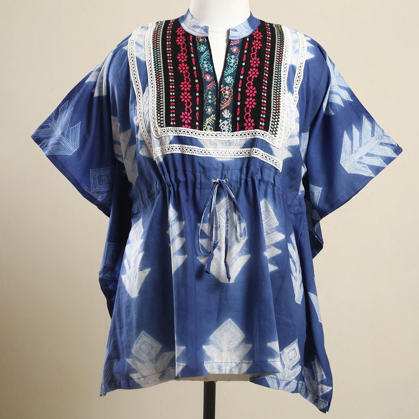 Buy Blue Shibori Mosaic Fusion Cotton Kaftan
