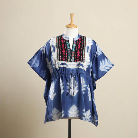 Buy Blue Shibori Mosaic Fusion Cotton Kaftan