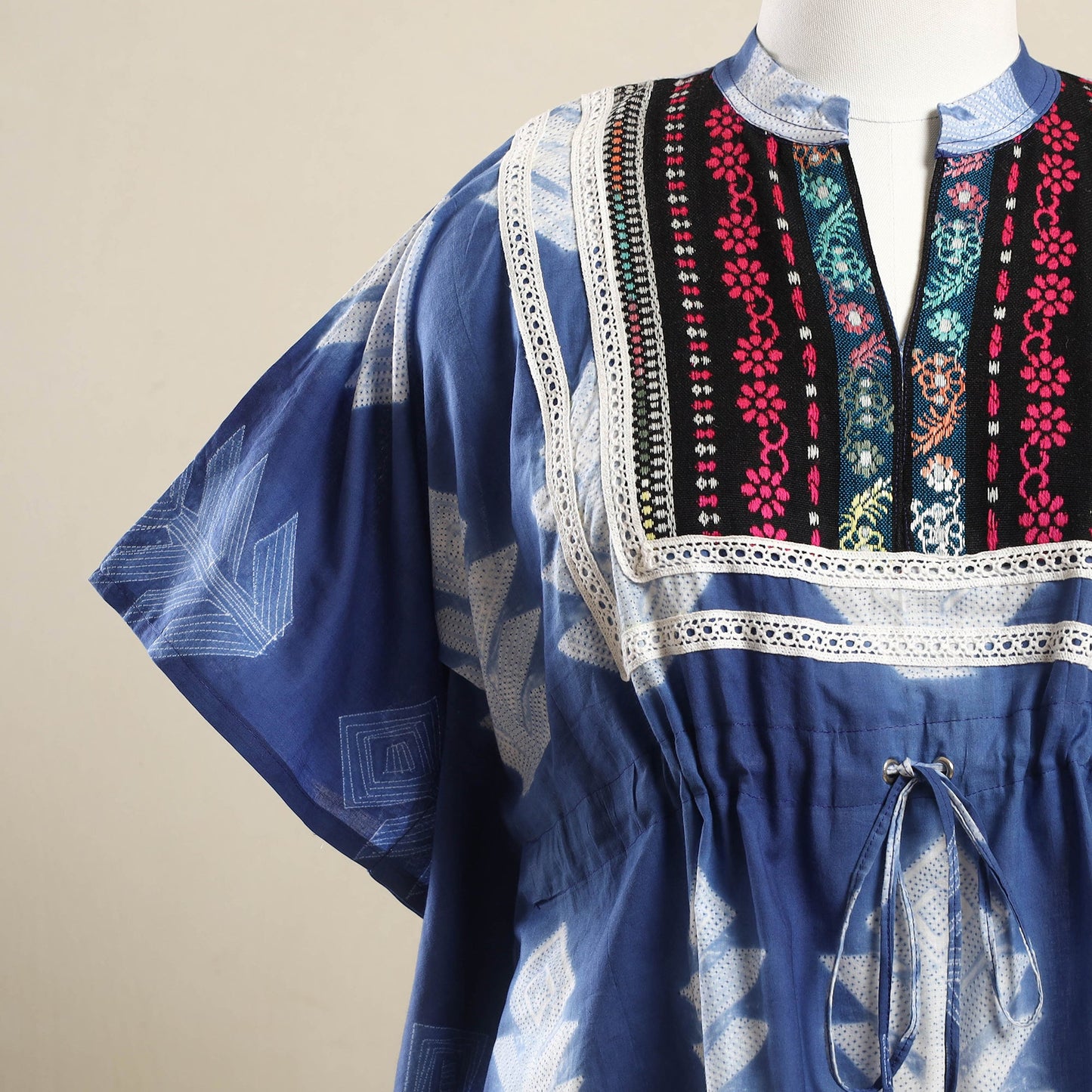 Buy Blue Shibori Mosaic Fusion Cotton Kaftan