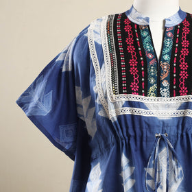 Buy Blue Shibori Mosaic Fusion Cotton Kaftan