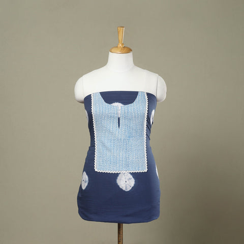 Buy Blue Shibori Patchwork Cotton Kurta Material
