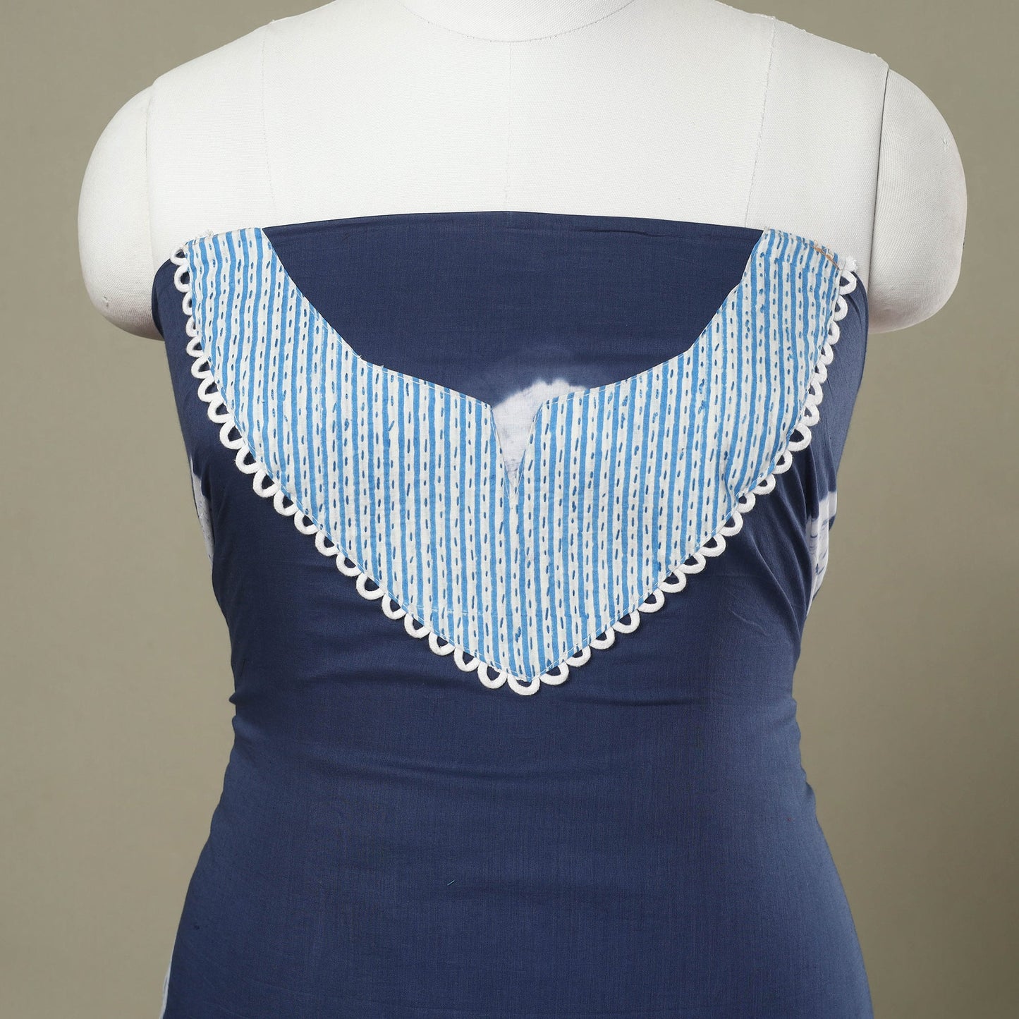 Buy Blue Shibori Patchwork Cotton Kurta Material