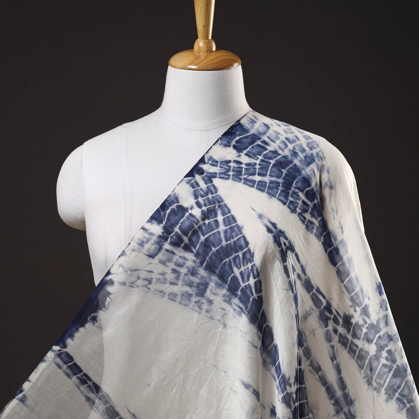 Blue  Shibori Tie-Dye Chanderi Silk Handloom Fabric 