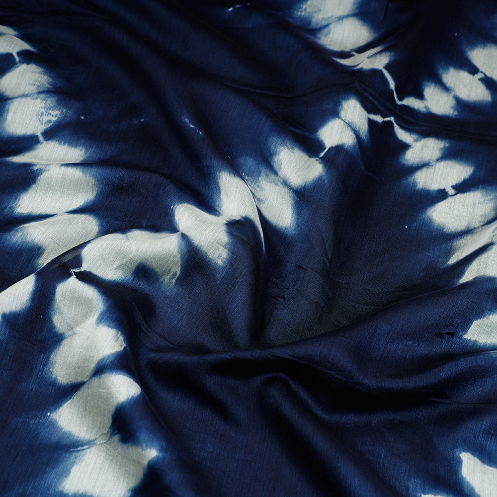 Blue Shibori Tie-Dye Chanderi Silk Handloom Precut Fabric 