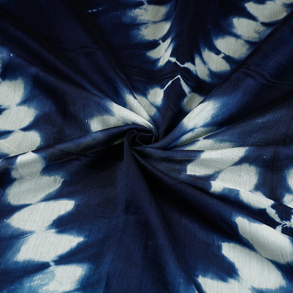 Blue Shibori Tie-Dye Chanderi Silk Handloom Precut Fabric 