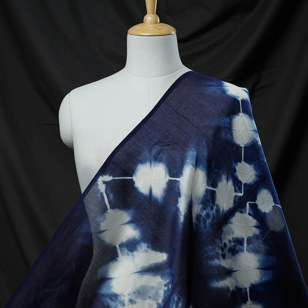 Blue Shibori Tie-Dye Chanderi Silk Handloom Precut Fabric 