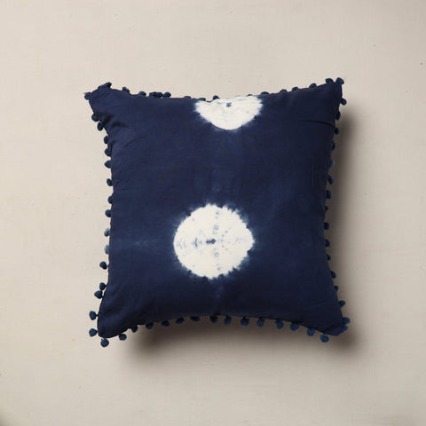 Shibori Tie & Dye Cotton Cushion Cover with Pom-Pom