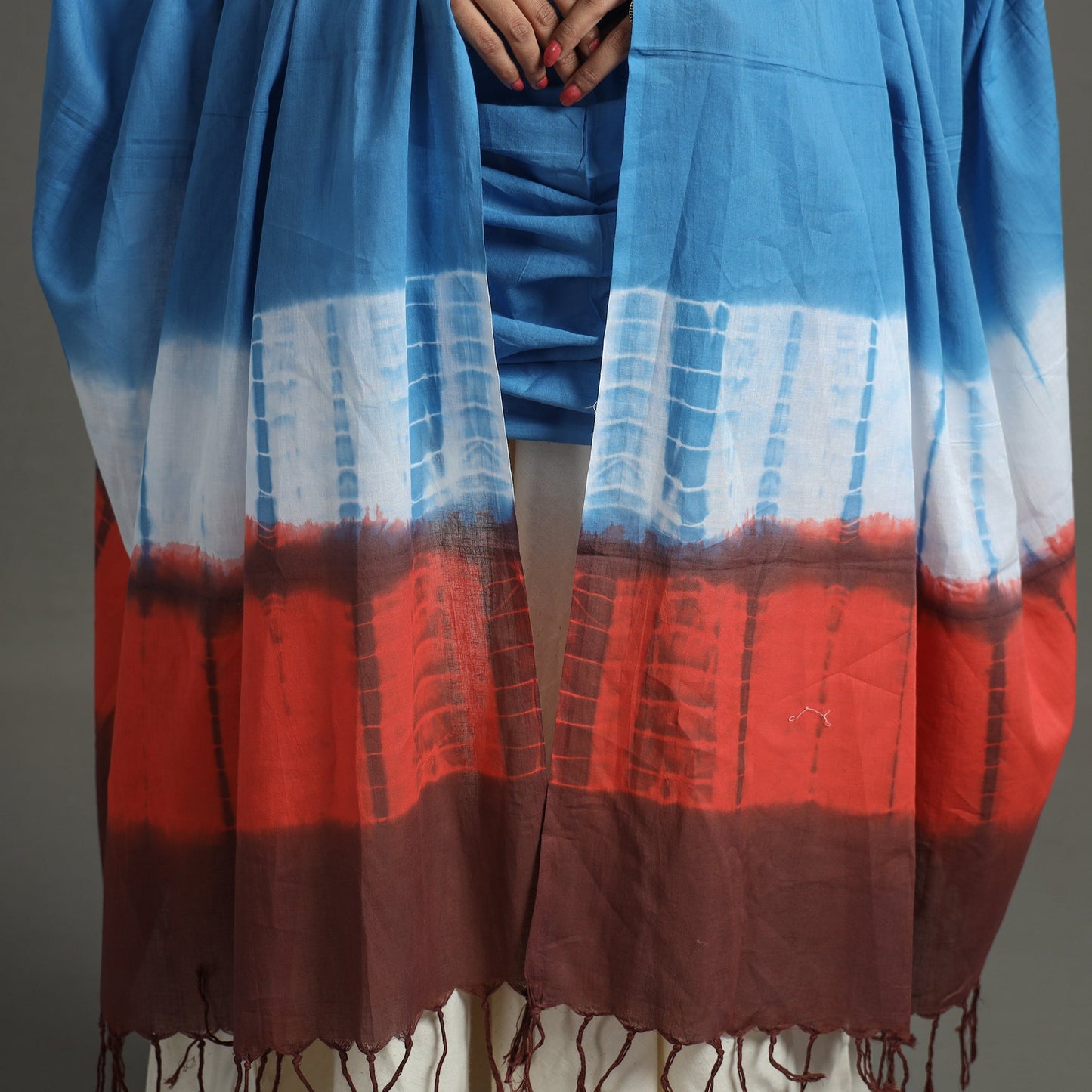 Blue - shibori tie-dye cotton dupatta with tassels 82